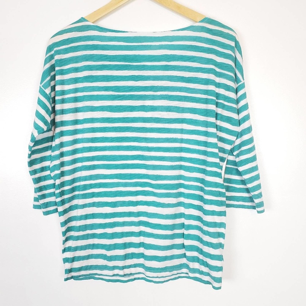 LOFT green striped and floral top med - Picture 3 of 4